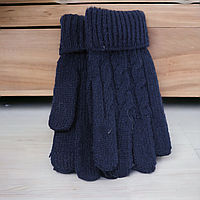 Перчатки женские с сенсорными пальцами шерстяные Вязка осень-весна размер L-XL темно-синий