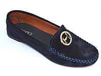 Мокасины замшевые синие женская обувь большой размер Ornella Blu Hard Vel by Rosso Avangard BS цвет "Глубина"