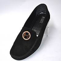 Мокасины черные нубук женская обувь больших размеров Ornella BS Black Vel by Rosso Avangard цвет "Грейс"