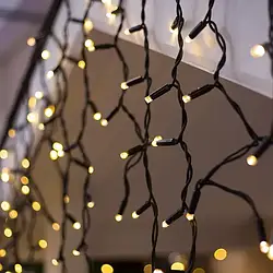 Гірлянда вулична  бахрома 3,5м 100 лампочок чорний провод теплий жовтий лед