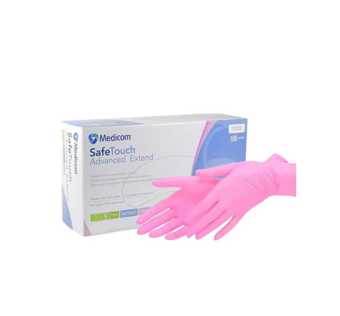 Рукавички нітрилові Medicom р. XS рожеві. Safe Touch  Advanced 100 шт\уп. Текстуровані