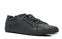 Мужские летние кроссовки черные кожаные кеды обувь больших размеров Rosso Avangard Pura Black PerfLeath TPR BS