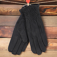 Перчатки женские шитые велюровые с мехом осень-зима размер S-M с резиновой вставкой черный