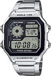 Годинник Casio Illuminator AE1200WHD-1A Silver, великий екран, електронний наручний чоловічий годинник із вологозахистом