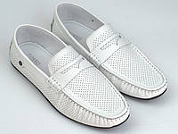 Белые летние кожаные мокасины перфорация обувь больших размеров ETHEREAL BS Flotar White Perf Rosso Avangard