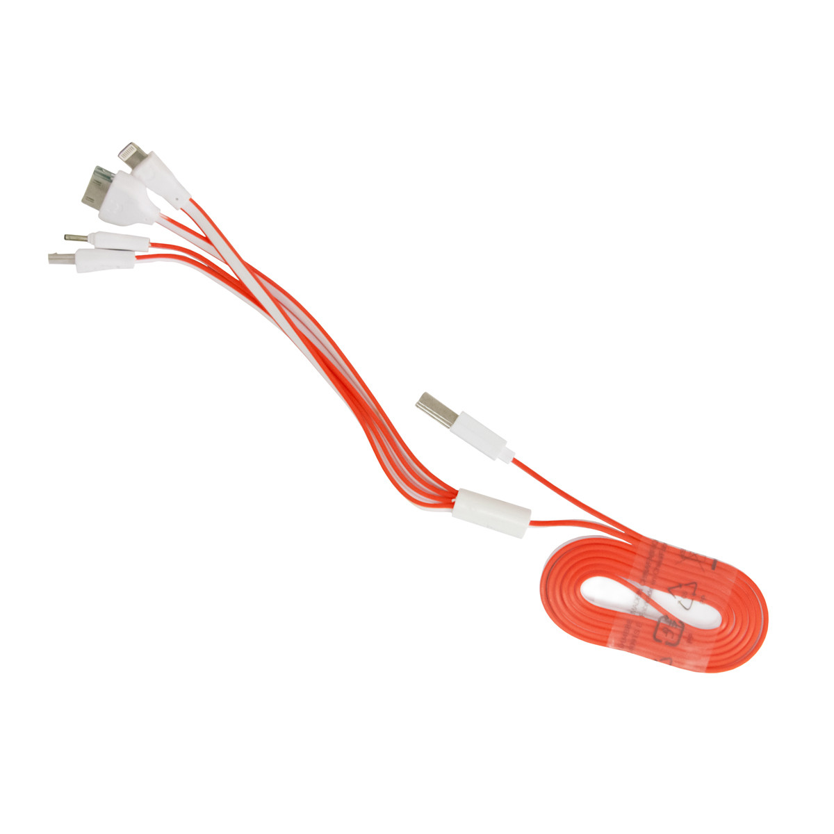 Шнур для телефону Flat 4в1 Lightning/microUSB/30pin/DC2mm 115 см Помаранчевий кабель для смартфона