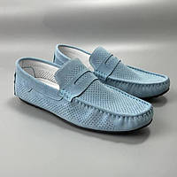 Замшевые летние мокасины голубые с перфорацией мужская обувь большой размер Rosso Avangard Ethereal Blu Sum BS 32, 48