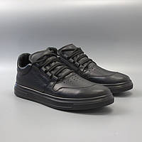 Черные кроссовки кожаные повседневные кеды деми женская обувь больших размеров Cosmo Shoes Finni All Black BS