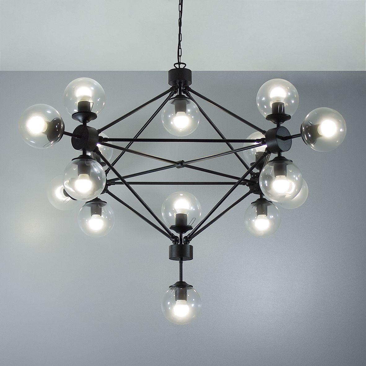 Люстра підвісна на ланцюгу металева коричнева на 15 прозорих плафонів Е27 130х150 см