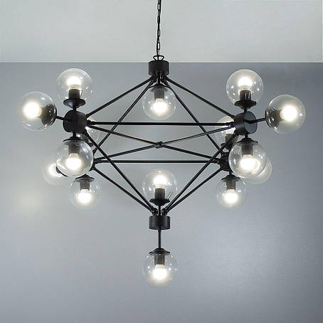 Люстра підвісна на ланцюгу металева коричнева на 15 прозорих плафонів Е27 130х150 см, фото 1