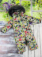 Дитячий зимовий суцільний комбінезон для дівчинки з капюшоном і набивною овчиною "Boom" сірий (розмір 80 см)