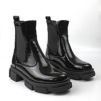 Лаковые челси черные кожа женская обувь больших размеров 40-44 COSMO Shoes New Chelsea Black Lac BS