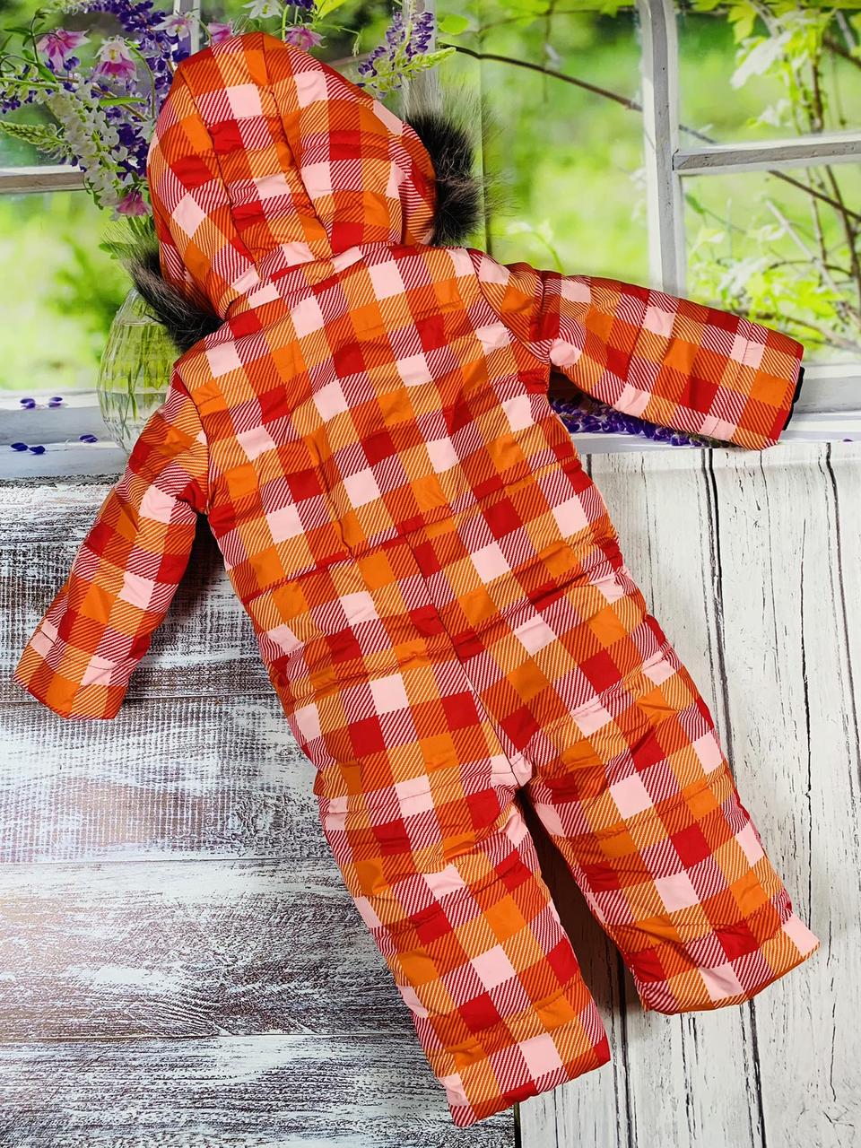 Детский зимний комбинезон цельный для девочки и для мальчика "Клетка оранжевая" (размеры 86, 92 и 98 см) - фото 3 - id-p1473488097