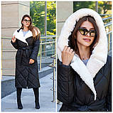 Жіноче зимове пальто з капюшоном ПВ-319 капучино, розміри 42-58, фото 6