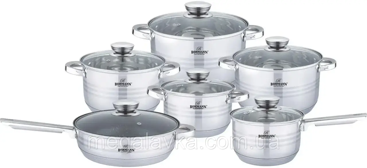 Набір кухонного посуду 12 предметів Bohmann BH 1241-12 — MegaLavka, фото 1