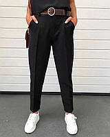 Женские брюки с высокой посадкой, однотонные | Классические укороченные Штаны завышенная талия | Батал