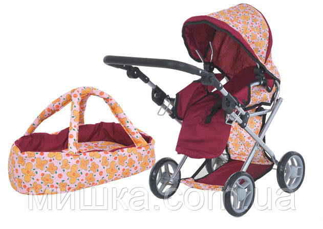 Коляска для ляльки 9346, висота ручки 62 см, бордова, 2 в 1, демісезон, фото 1
