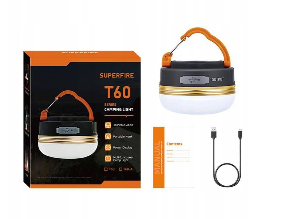 Світлодіодна акумуляторна лампа SuperFire 2 Вт USB-вхід, водонепроникна, з підвісним кронштейном