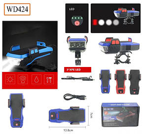 Велосипедний акумуляторний ліхтар велофара WD-424 утримувач телефону з кріпленням, фото 3