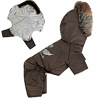 Зимовий одяг костюм для собак, зимовий комбінезон для собаки теплий на хутрі на зиму з капюшоном унісекс Коричновий