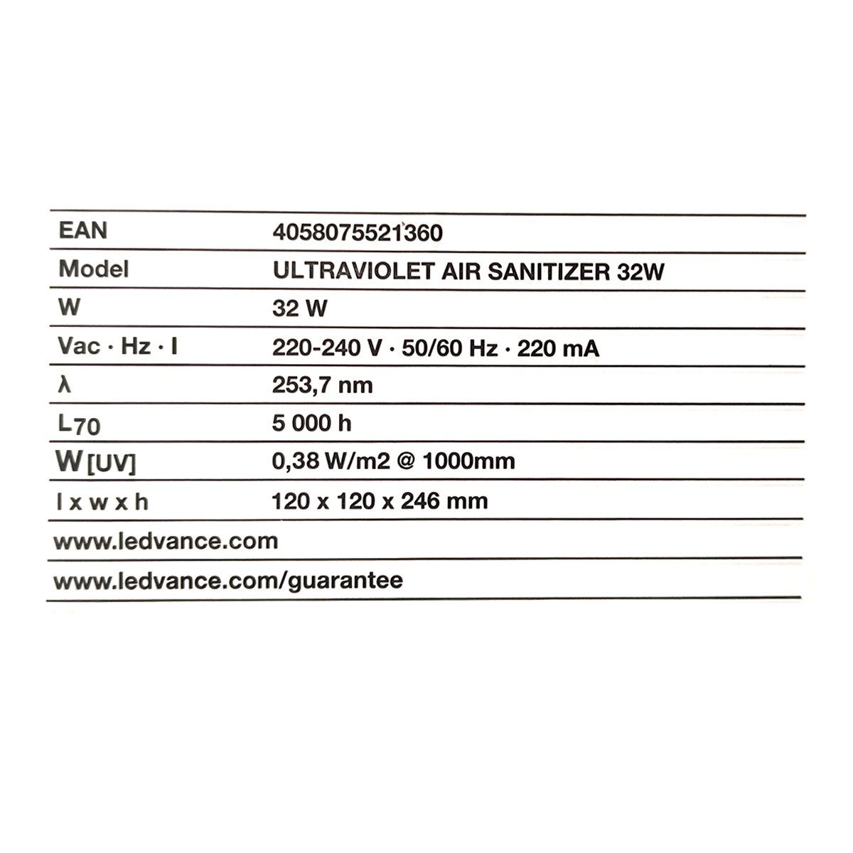 Ultraviolet air 2024 sanitizer 32w