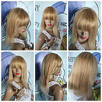 Натуральный парик 45 см детские славянские с челкой каскад теплый блонд песочный бежевый русый мелирование