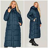 Стильне сине зимове жіноче пальто Сандра, р-ри 44-62, фото 8