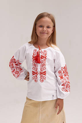 Вишиванка для дівчинки MEREZHKA "Орнамент" червона вишивка, фото 2
