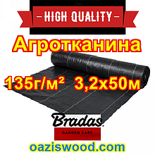 Агротканина 3,2 * 50м 135г/м² BRADAS плетена, чорна, щільна. Мульчування грунту на 7-10 років