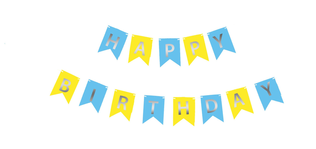 Гірлянда побуквенна "Happy Birthday" золото на жовто-блакитному