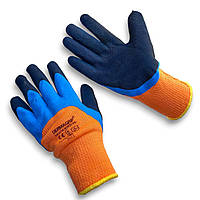 Перчатки зимние нитрил плотный облив пальцев оранжево-синяя