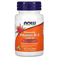 Витамин D NOW Foods Vitamin D3 5000 IU 120 Chewables Natural Mint Flavor BS, код: 7576377