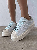 Сиреневые кожаные женские кроссовки Adidas Superstar Platform Bonega на платформе