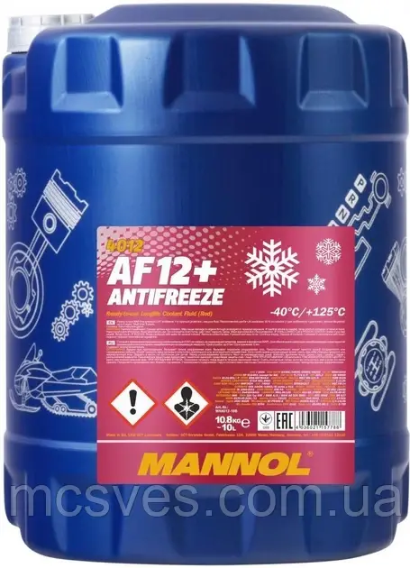 Антифриз Mannol Antifreeze AF12+ -40 °C 10 л червоний red (MN4012-10)