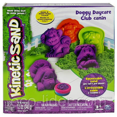 Набір піску для дитячої творчості - KINETIC SAND DOGGY (фіолетовий, зелений, формочки, 340 г)
