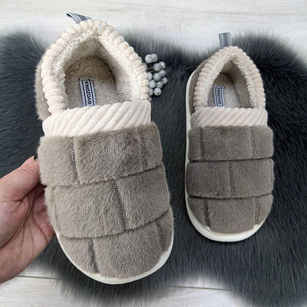 Капці чуні жіночі теплі із задником коричневі Gvozdika 4241, фото 1