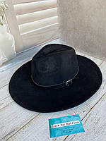 Широкополая замшевая шляпка-федора черного цвета