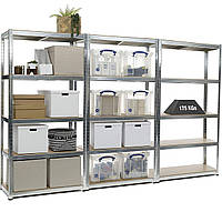 Стелажі металеві 3 штуки 180х270х30 см МДФ/ДСП 175 кг на одну полицю оцинковані 15 полиць комплект для зберігання