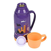 Термос для школьника Vacuum Flask Фиолетовый с оранжевым 1л., термос с чашкой, термос детский (TO)