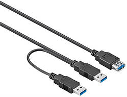 Кабель пристроїв Lucom USB3.0 A 1x2 F M 0.3m Y-form AWG28 3xShielded Cu чорний (25.02.5042) SC, код: 7454072