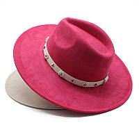 Широкополая замшевае шляпка-федора в розовом цвете
