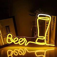 Неоновая LED вывеска пиво Beer для бара, магазина, 28 x 40см