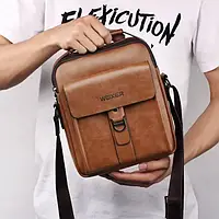 Чоловіча сумка барсетка через плече виготовлена ​​з високоякісної екошкіри, міцний матеріал, коричнева