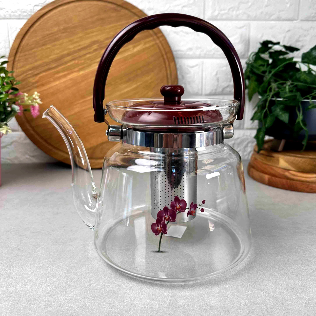 Скляний чайник на плиту 2,4 л з металевим ситечком Interos за вигідною ...