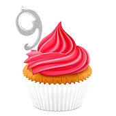 Свічка на день народження для торта No 9 зі срібним блиском GALAXY NO.61488_SREBRNA_9