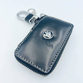 Ключниця шкіряна, брелок, кейс для ключів з логотипом SKODA (Шкода)