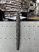 Заколка зажим утка металлическая черная с серыми переливающимися стразами длинна 13 см ширина 2 см