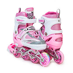 Розсувні роликові ковзани Happy розмір 38-42 рожевий, колеса, що світяться