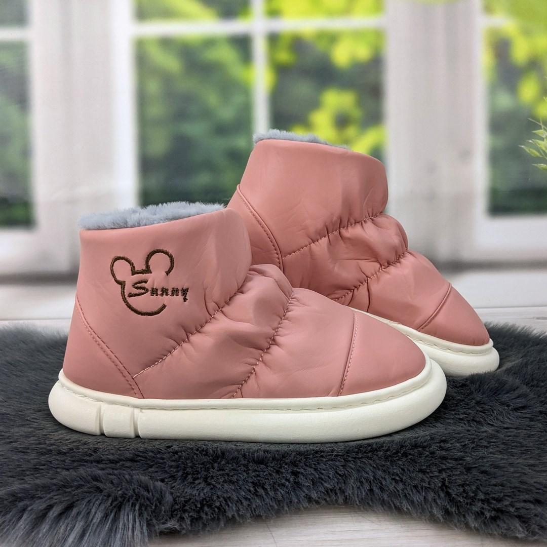 Тапочки чуні жіночі високі еко-шкіра пудрові на хутрі 4240, фото 1