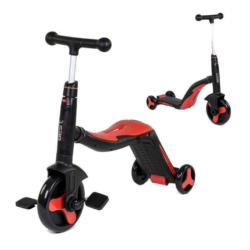 Самокат 3в1 JT 28288 Best Scooter, самокат-велобіг-велосипед чорно-червоний